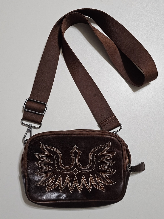 Ariat Handbags - Ariat Dark Brown Leather Crossbody with Embroidered Wing Motif